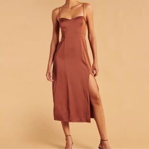 Abercrombie & Fitch Satin High- Slit Midi Dress